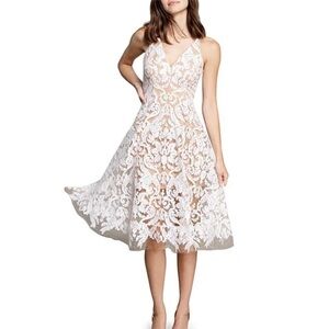 Dress the Population Strapless Lace Dress in White Nude